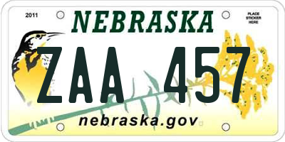 NE license plate ZAA457