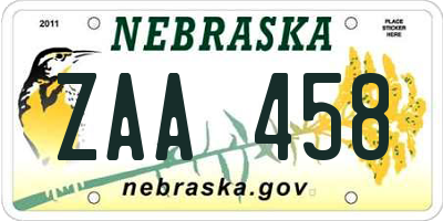 NE license plate ZAA458