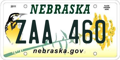 NE license plate ZAA460