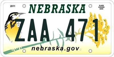 NE license plate ZAA471