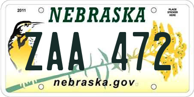 NE license plate ZAA472