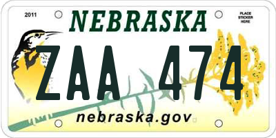 NE license plate ZAA474