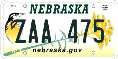 NE license plate ZAA475
