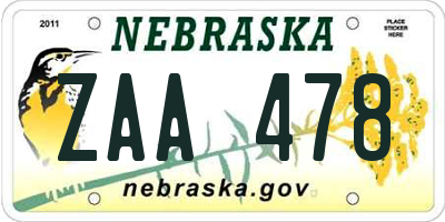 NE license plate ZAA478