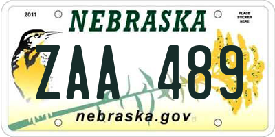 NE license plate ZAA489