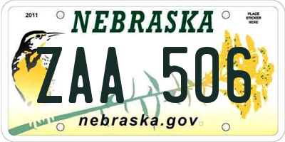NE license plate ZAA506