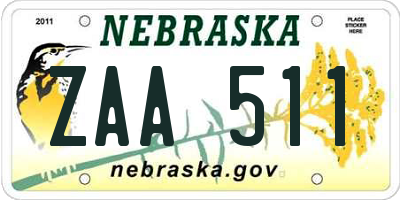 NE license plate ZAA511