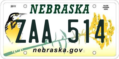 NE license plate ZAA514