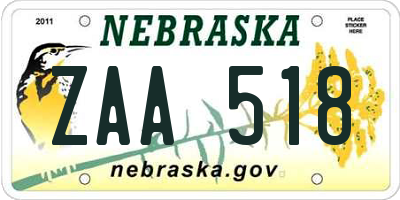 NE license plate ZAA518