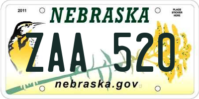 NE license plate ZAA520