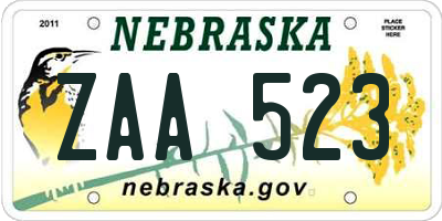 NE license plate ZAA523