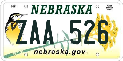 NE license plate ZAA526