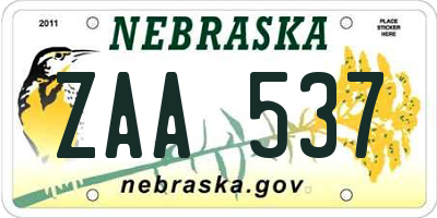 NE license plate ZAA537
