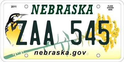 NE license plate ZAA545