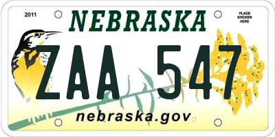 NE license plate ZAA547