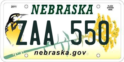 NE license plate ZAA550