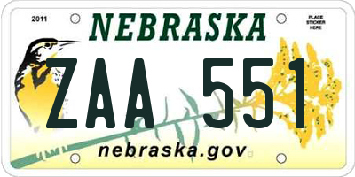 NE license plate ZAA551