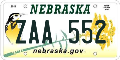 NE license plate ZAA552