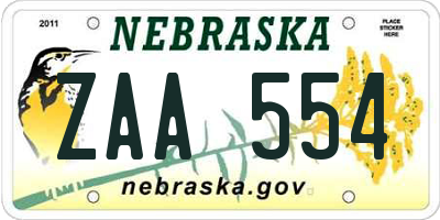 NE license plate ZAA554