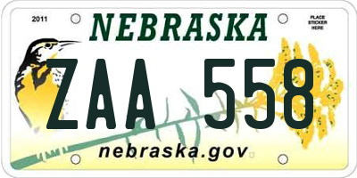 NE license plate ZAA558