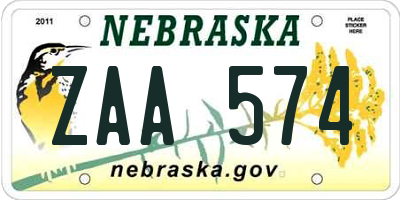NE license plate ZAA574