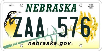NE license plate ZAA576