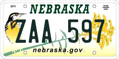 NE license plate ZAA597