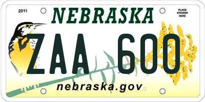 NE license plate ZAA600