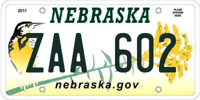 NE license plate ZAA602