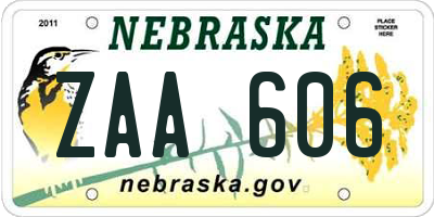 NE license plate ZAA606