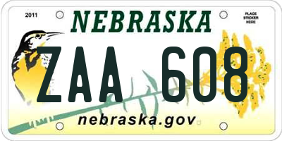 NE license plate ZAA608