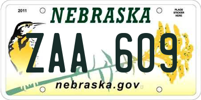NE license plate ZAA609