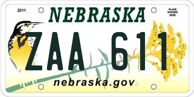 NE license plate ZAA611