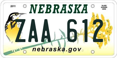 NE license plate ZAA612