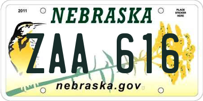 NE license plate ZAA616