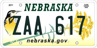NE license plate ZAA617