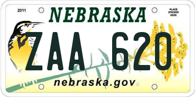 NE license plate ZAA620