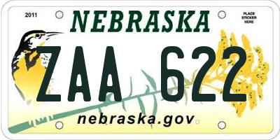NE license plate ZAA622