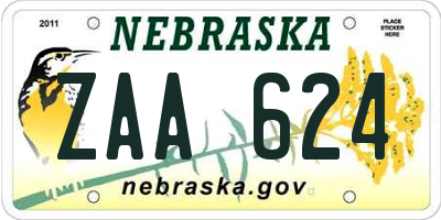 NE license plate ZAA624