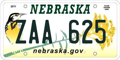 NE license plate ZAA625