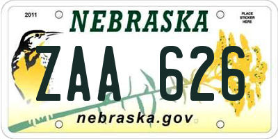 NE license plate ZAA626