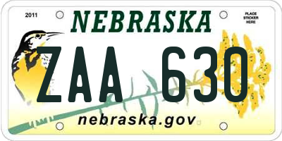 NE license plate ZAA630