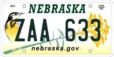 NE license plate ZAA633