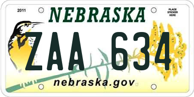 NE license plate ZAA634