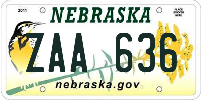 NE license plate ZAA636