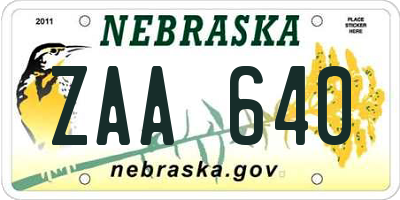 NE license plate ZAA640