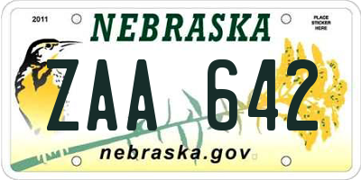 NE license plate ZAA642