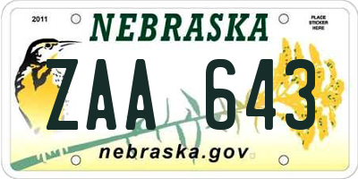 NE license plate ZAA643