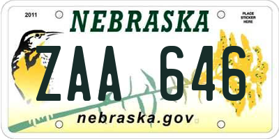 NE license plate ZAA646