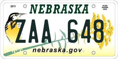 NE license plate ZAA648